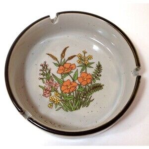 Vintage UCGC Floral Design Speckled Stoneware Ashtray
